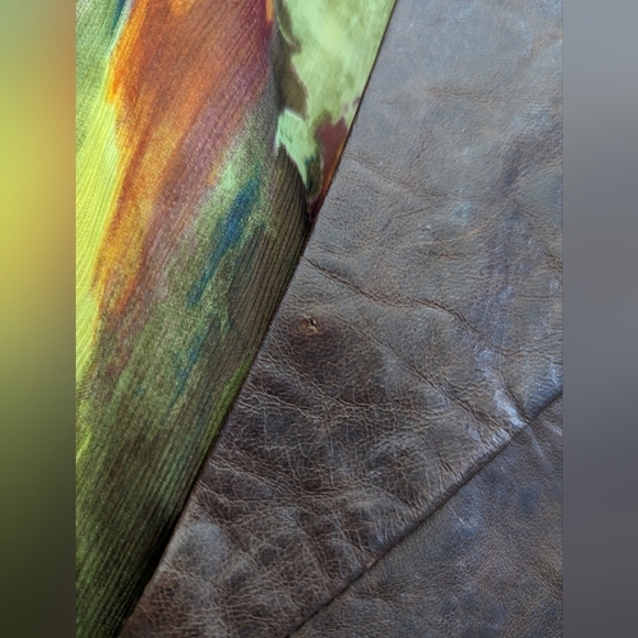 DANIER leather silk V-neck maxi brown orange mermaid V-neck dress size 12 - Picture 15 of 15